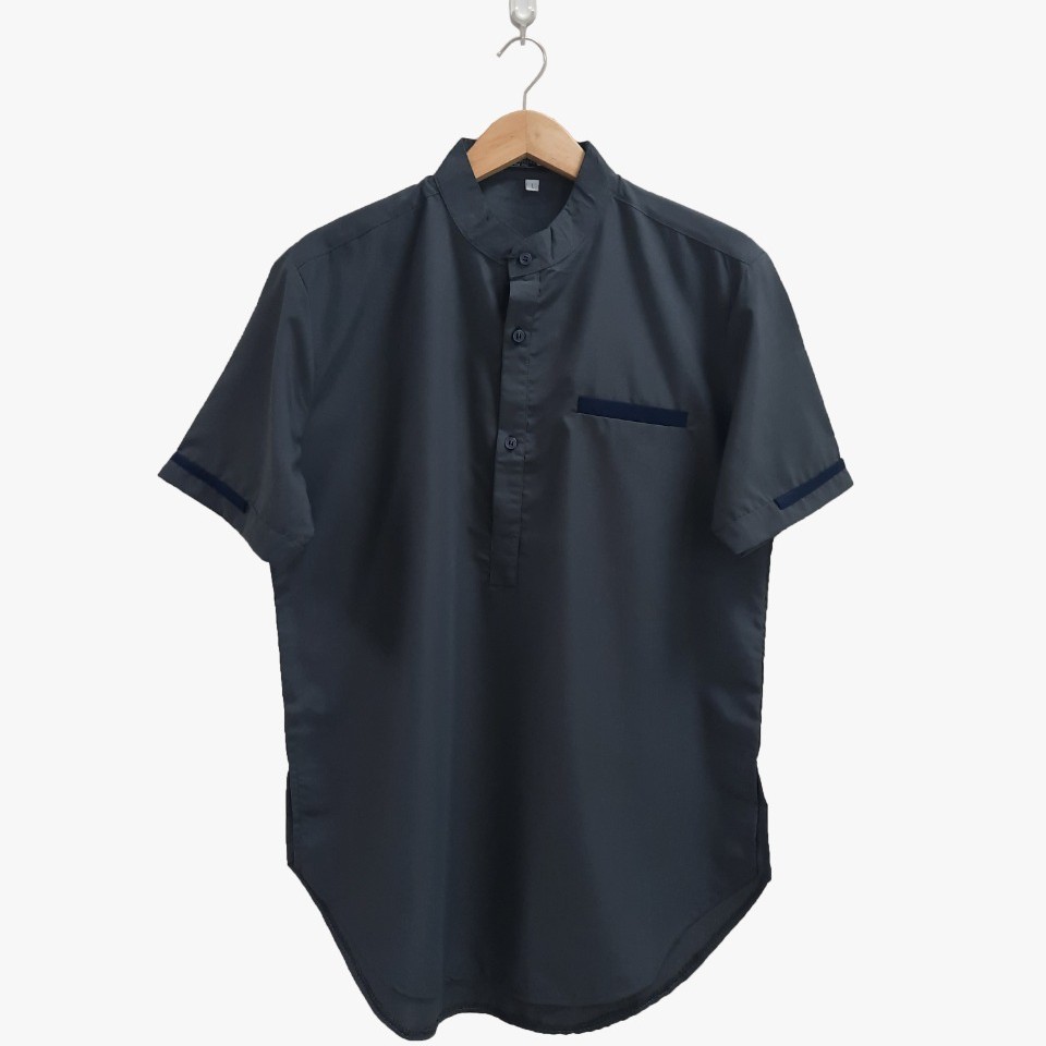 Kemeja Pria Abu Silver Semi Koko Lengan Pendek Casual Premium Quality