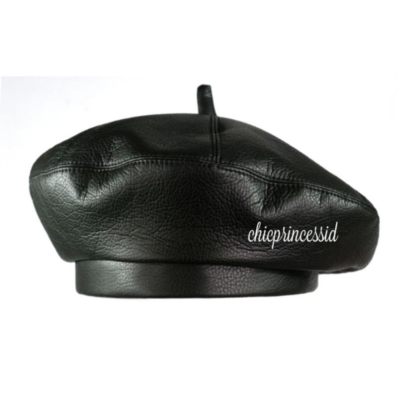 Beret leather BCL baret baretta topi korea topi kulit hitam black