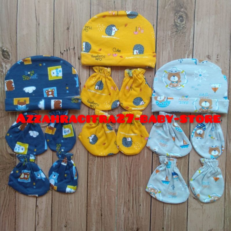 Topi Bayi Set Vinata SNI-Topi Plus Sarung Tangan Dan Kaki Vinata-Topi Baru Lahir  1PCS