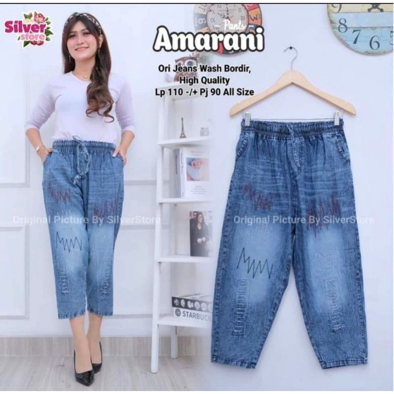 Orinika Pants / Celana Jeans Bordir / Ruju Pants / Celana Big Size /muat BB 70kg