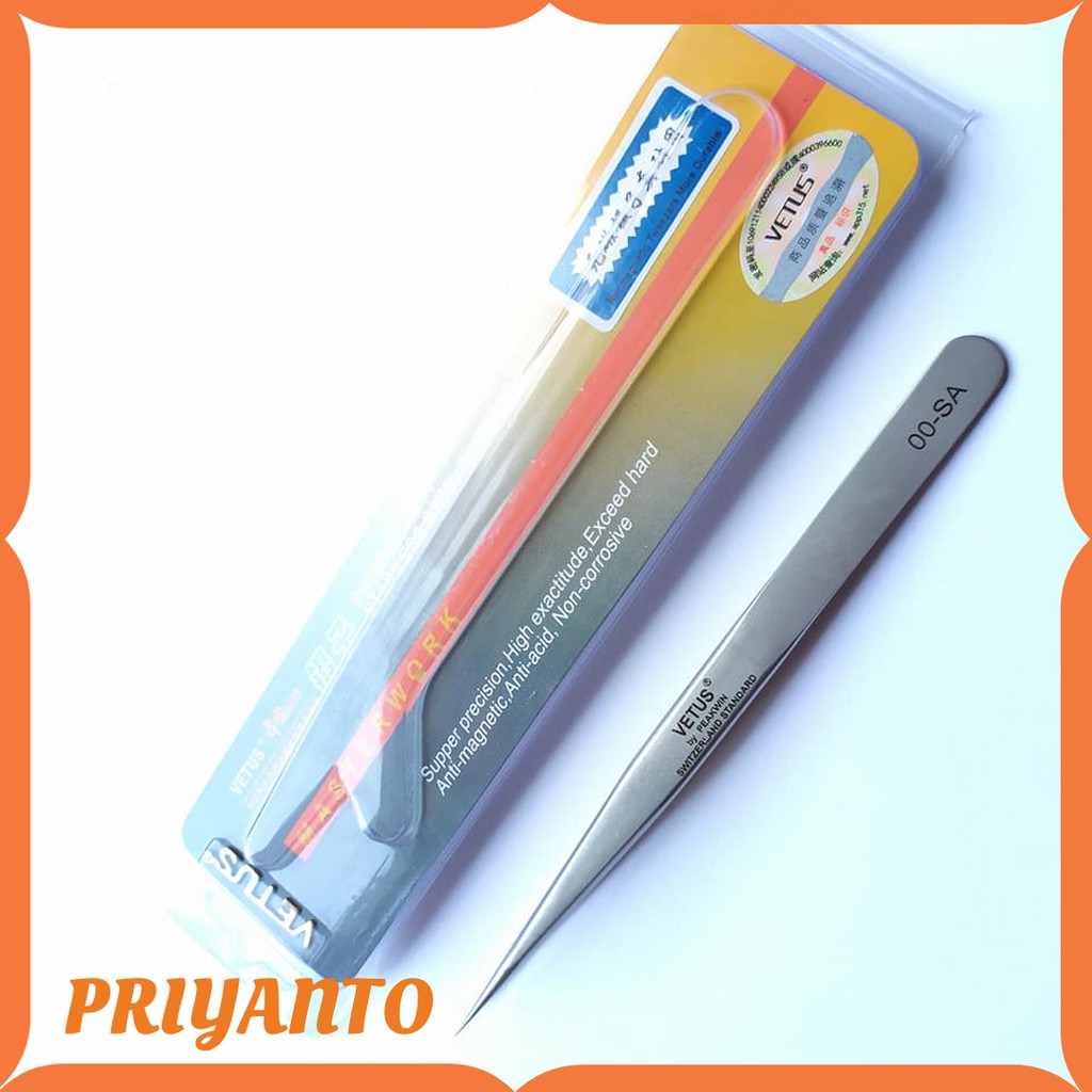 Pinset Vetrus Tweezers Os-10 Stainless Alat Pencabut Jarum Jam