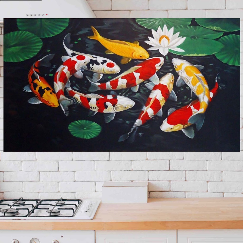 wall decor ikan koi + bingkai ukuran 30x40