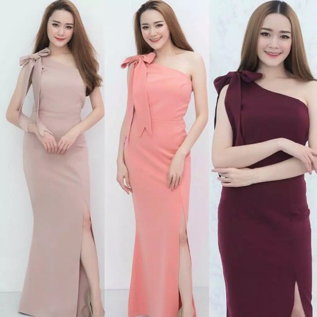 D0174 PRINCESS KOREAN VINTAGE RIBBON DRESS PANJANG SCUBA PESTA STRETCH BODYCON POLOS PITA