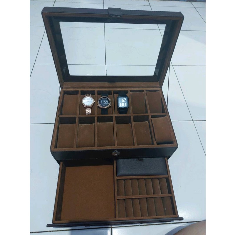 Watch Box Kotak Jam Tangan isi 12 mix Laci Tempat Perhiasan