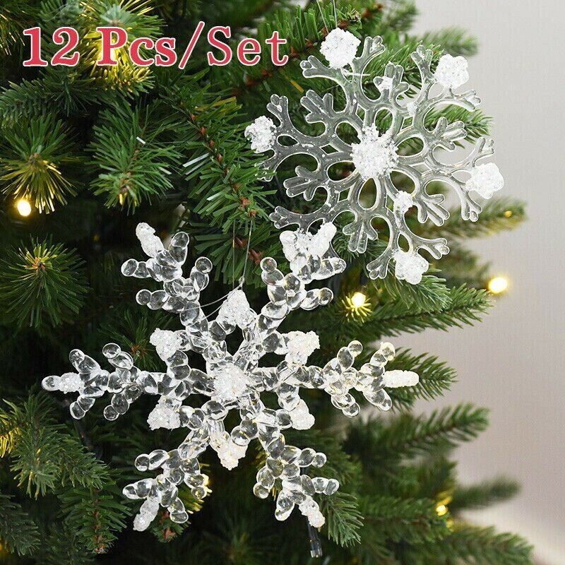 2pcs Liontin Desain Snowflake Bahan Akrilik Untuk Digantung Pada Pohon Natal