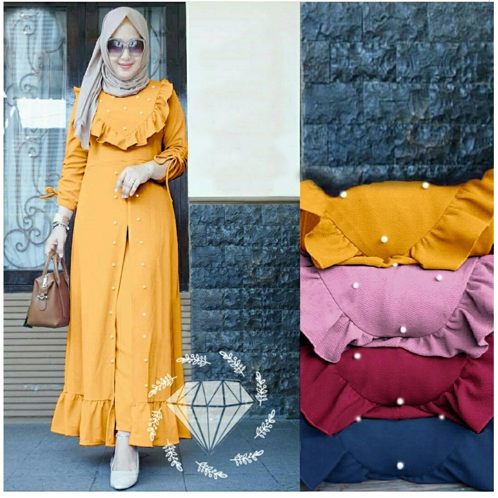 SPESIAL ATASAN PAKAIAN WANITA MUSLIM GAUN SETELAN Baju Setelan wanita mirabel waffle 2in1 mustard st