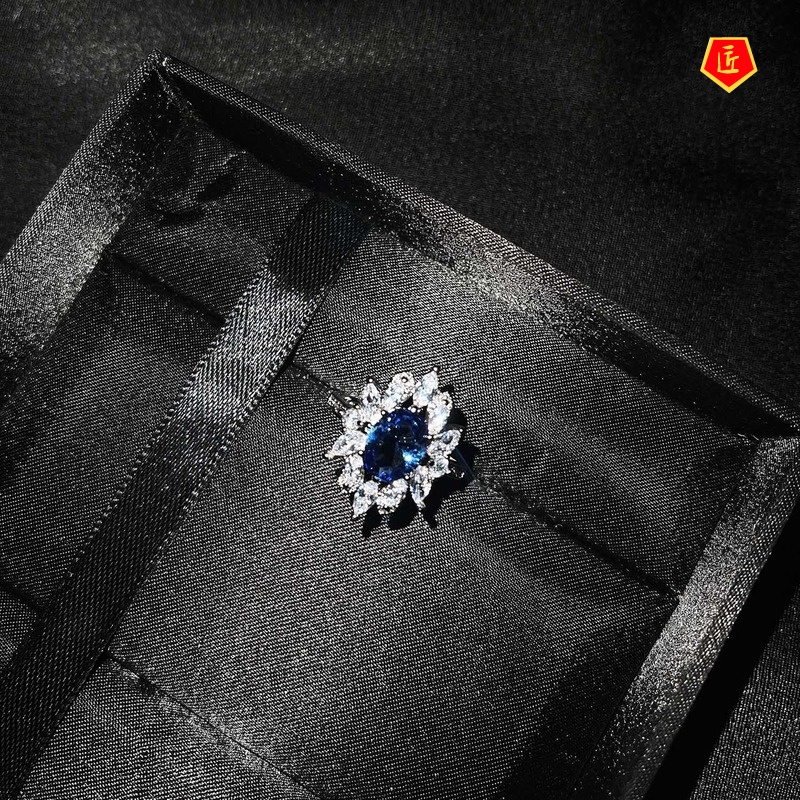 [Ready Stock]Luxury Fully-Inlaid Natural Sapphire Colored Gems Ring