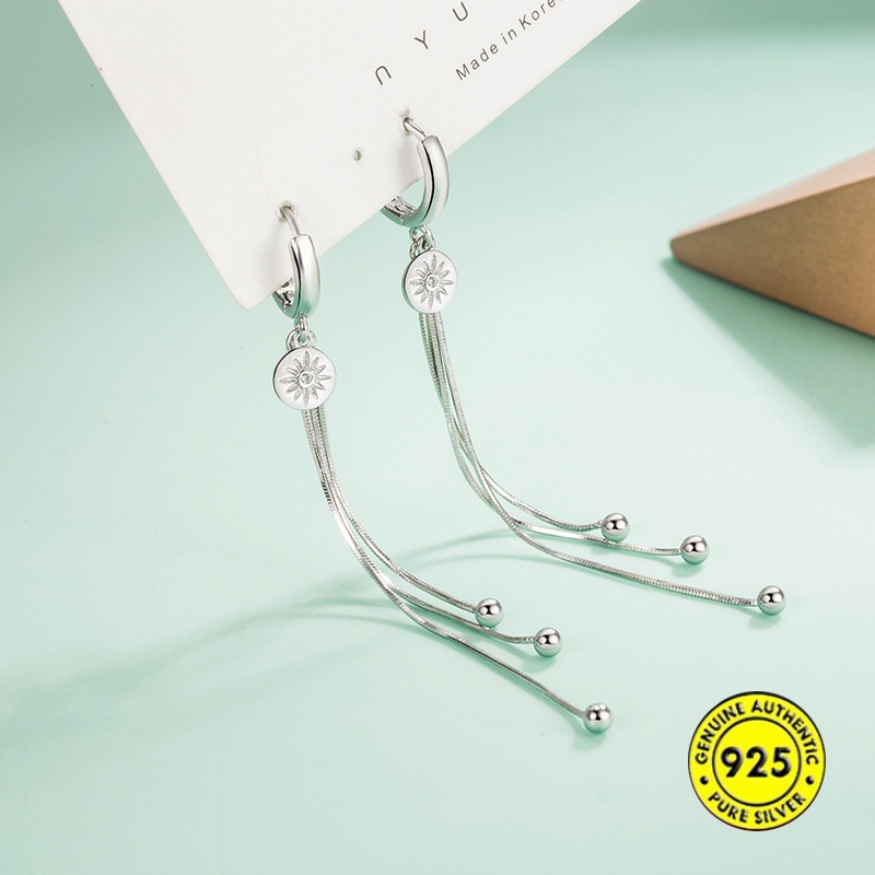 Anting Gantung Panjang Model Mango Bulat Dengan Rumbai Bahan Sterling Silver 925 Untuk Wanita