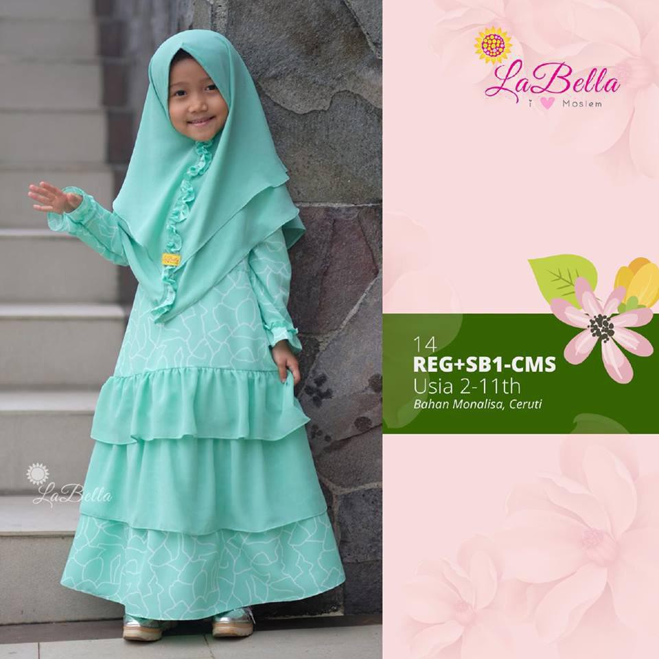 Gamis anak monalisa ceruti warna hijau muda usia 2-11 thn