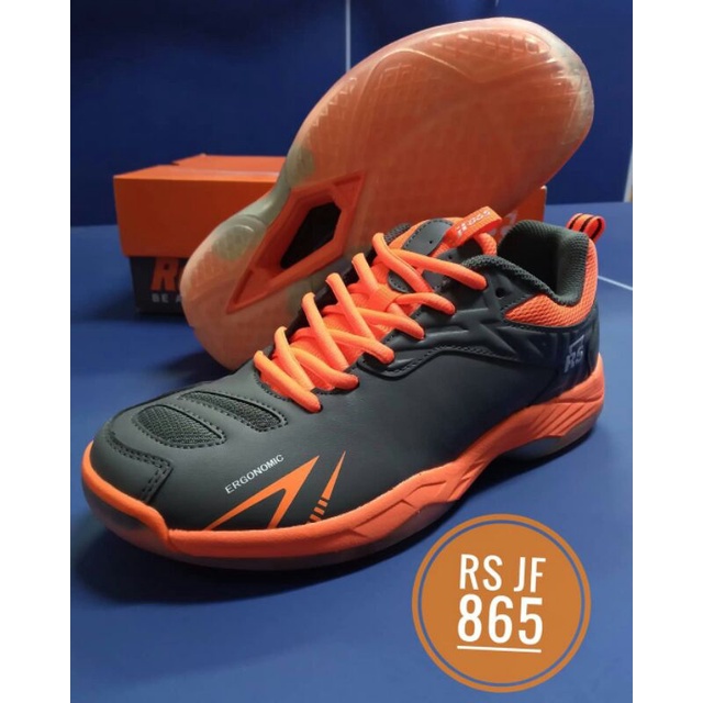 SEPATU BADMINTON MURAH REINFORCE SPEED RS JF 865 DARK GREY ORANGE ORIGINAL