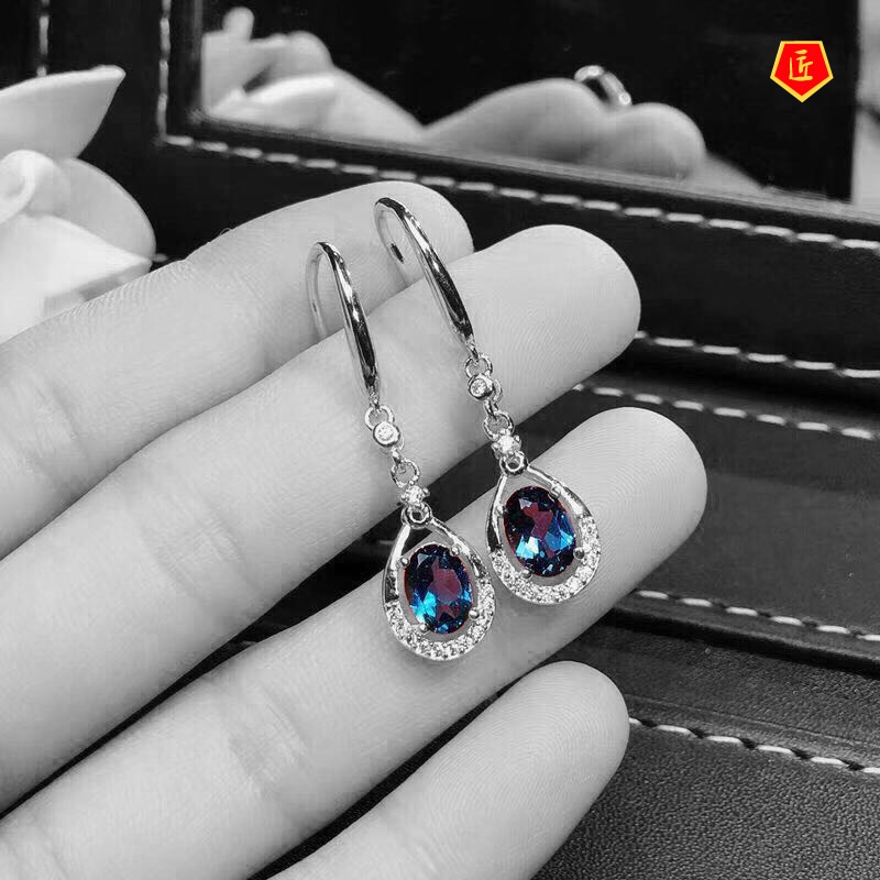 [Ready Stock]Luxury Blue Topaz Stud Earrings