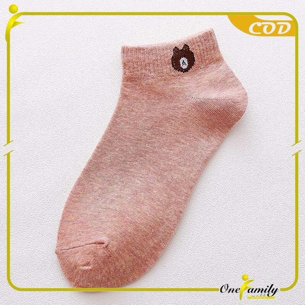 ONE-P32-33 Kaos Kaki Dewasa Pendek Kaus Kaki Wanita Pria Motif Brown / Kaos Kaki Ankle Korea Daisy-2