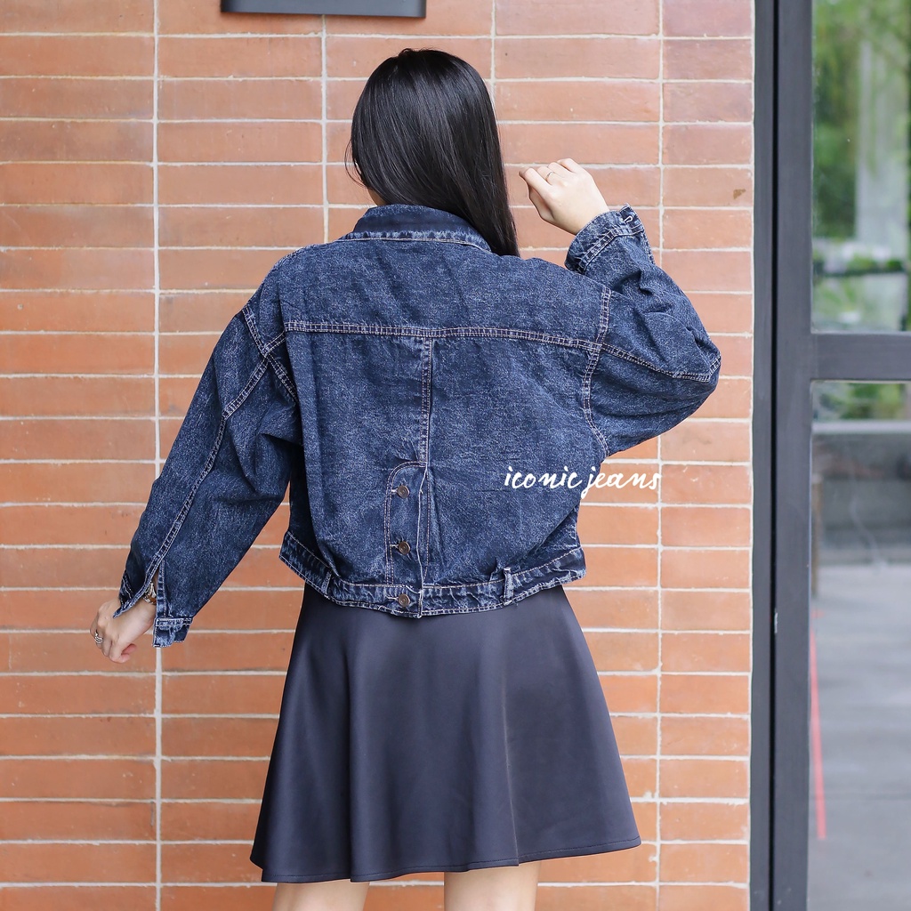 Elona Jeans Jacket Crop Belah Belakang