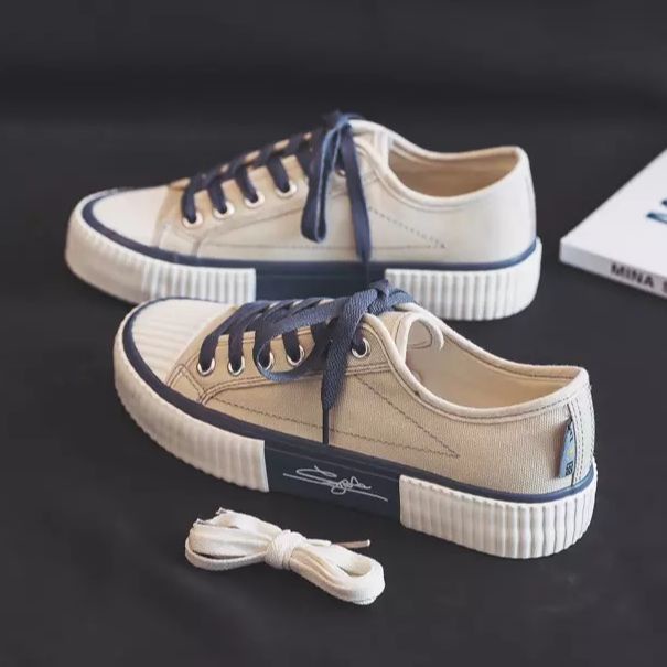 Sneakers Sepatu Wanita Kanvas Import Conv Netral 70s Low Spatu Snikers Canvas Impor Korean Style Perempuan Cewek Cewe FSH269 Cladiva-Cream/Putih