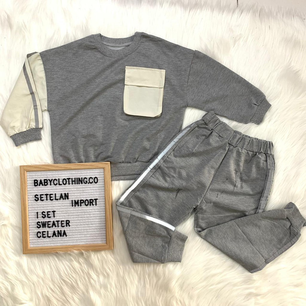 Setelan import sweater celana panjang jogger anak lakilaki cowok pergi fashion kekinian -STO 1015