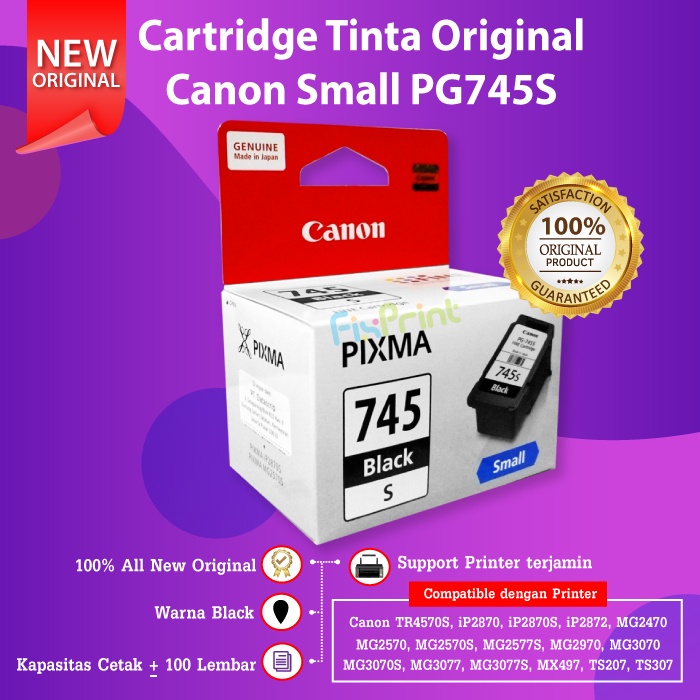 Cartridge Tinta Canon PG745 745 Black Tinta Hitam 745s Printer MG2570s TR4570s MG3070s MG3077s New Original