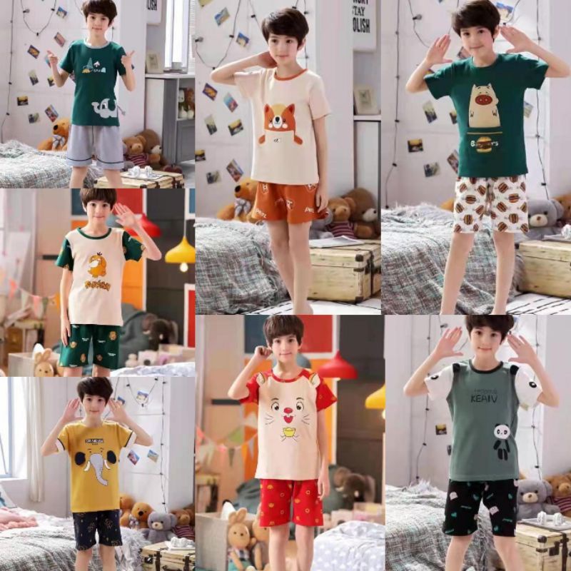 Stelan hotpant piyama anak laki cewek /baju tidur/baju santai anak impor|Setelan baju anak unisex