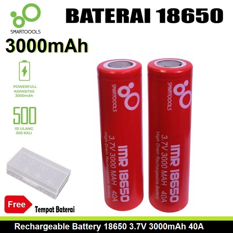 Smartoools Baterai IMR 18650 3.7V 3000 mAh Rechargeable Battery