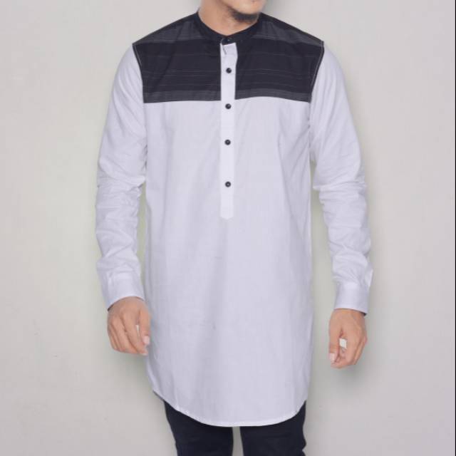 Gamis pria putih kombinasi hitam