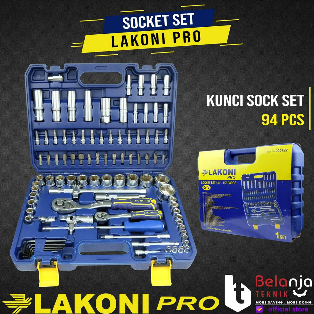 Lakoni Pro Kunci Sock Set 94 Pcs Socket Wrench 1/4" 94pcs 1/2" 6 PT