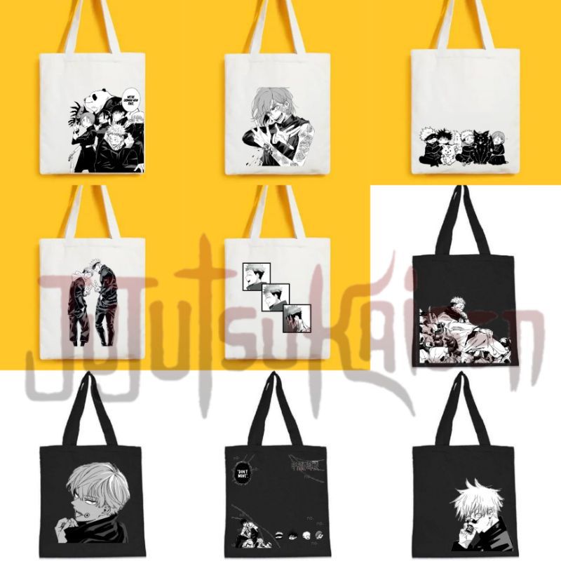 SIAP KIRIM TOTEBAG ANIME JUJUTSU KAISEN JEPANG HITAM PUTIH
