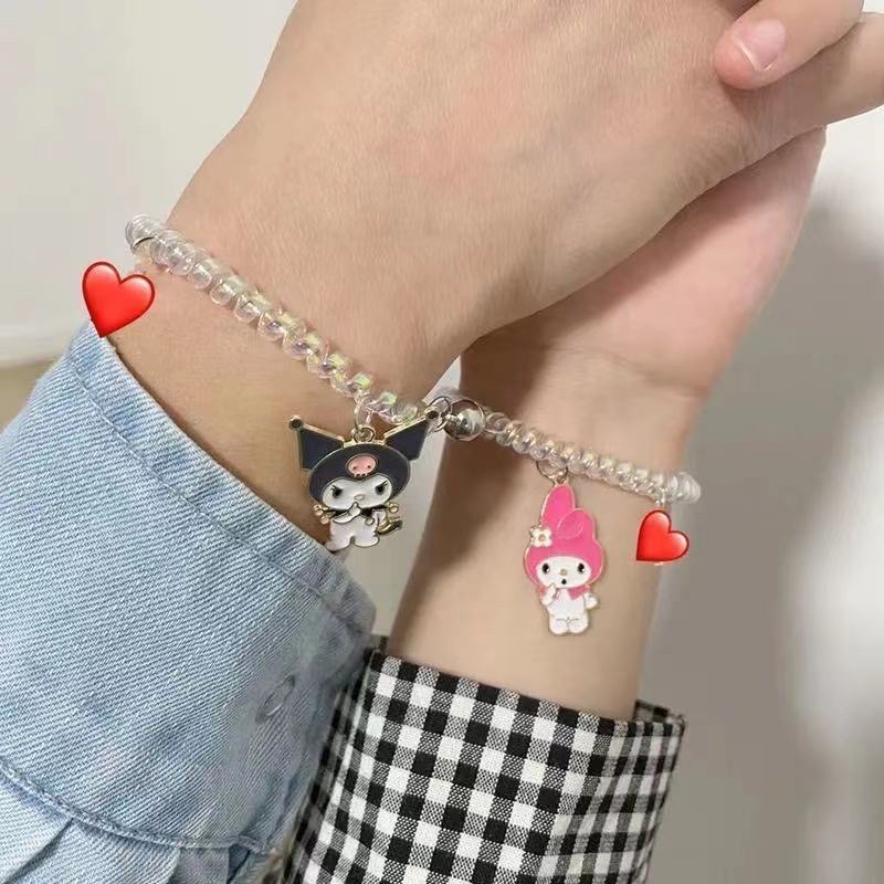 Terbaru 2pcs gelang magnet Couple kuromi-melody putih spiral aesthetic/ gelang pasangan persahabatan