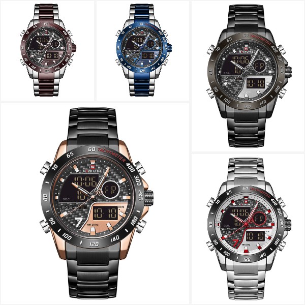 Naviforce NF9171M Jam Tangan Pria Dual Time Original Stainless Steel