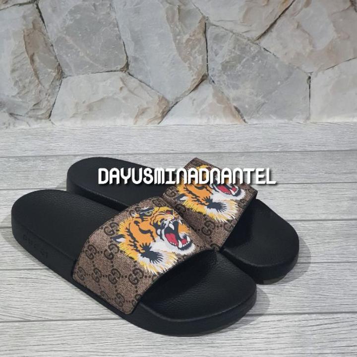 BAYAR DITEMPAT✔️SANDAL PRIA / SANDAL GUCCI / SANDAL GUCCI GARIS / SANDAL GUCCI ANIMAL SLIDE PREMIUM|