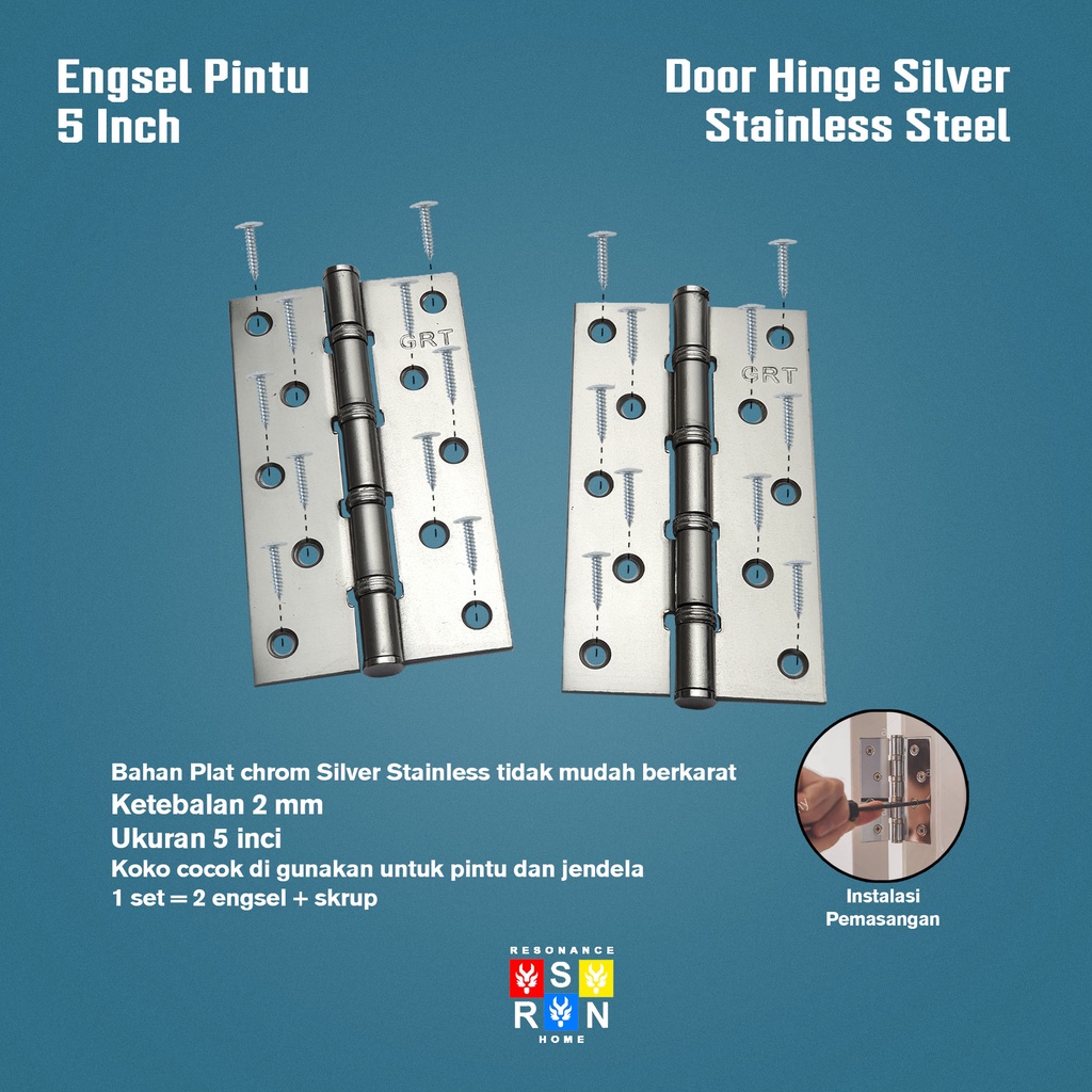 Engsel Pintu Silver / Jendela TEBAL 5 inch SILVER Resonance Home