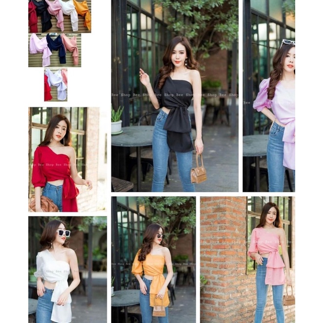 top oneshoulder bkk fashion.oneshoulder top Bkk import best seller.croptop oneshoulder bkk wanita import katun bkk