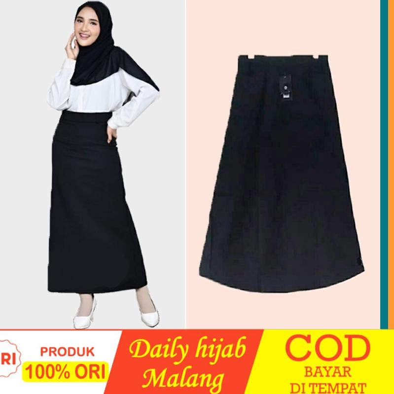 SALE Rok wanita A line Rok panjang polos Line A bahan scuba