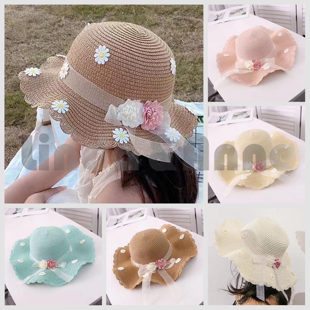 Topi Pantai Gelombang Anak Jerami Flowly Beach Hat Kids Summerhat