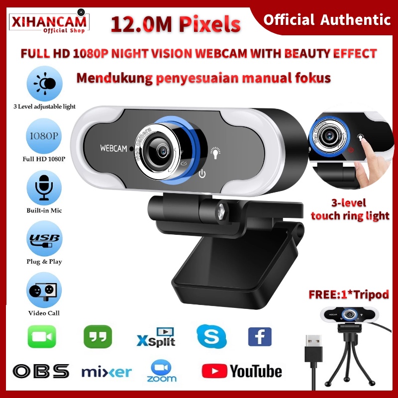 XIHANCAM 3-Level Led Ring Light Ip Camera Usb Camera Zoom Meeting Kamera Laptop Untuk Zoom Kamera Laptop Usb Webcam Pc Camera Laptop Usb Webcam 1080p Web Cam Kamera Webcam Laptop With Mic Live Streaming Kamera Pc Komputer Desktop