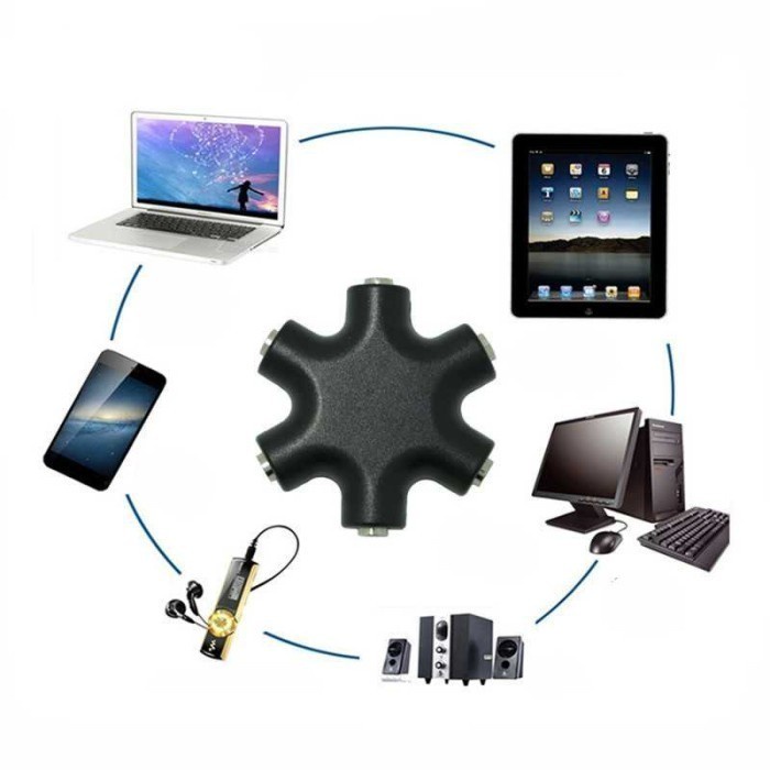 FMFIT Adapter Spliter Splitter 6 Port Male to 5 Female Audio Headphone 3.5mm