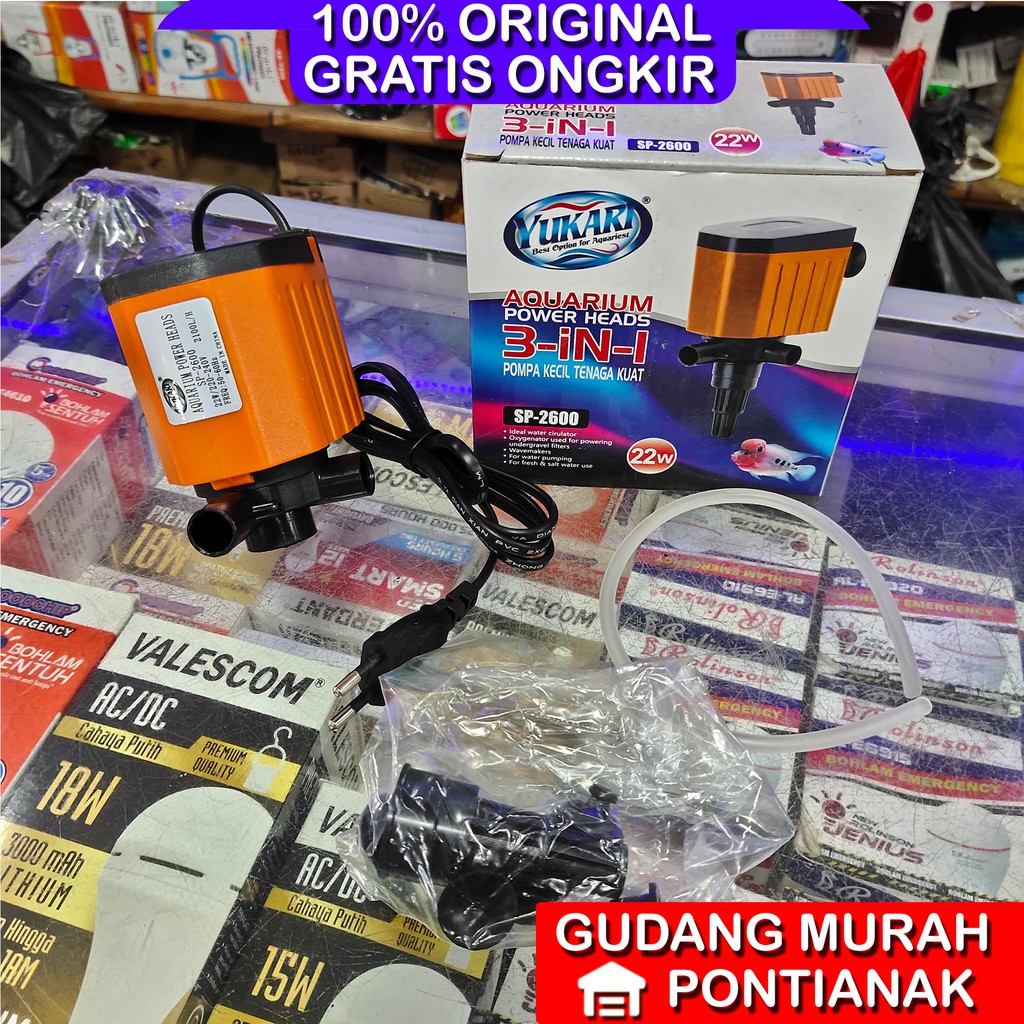 Pompa Mesin Aquarium 22 watt super kuat YUKARI SP 2600 Celup daya hisap awet tahan lama oksigen ikan