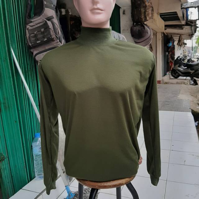 Kaos Kerah Tinggi Turtleneck Lengan Panjang/Kaos Hijau Polos Lengan Panjang