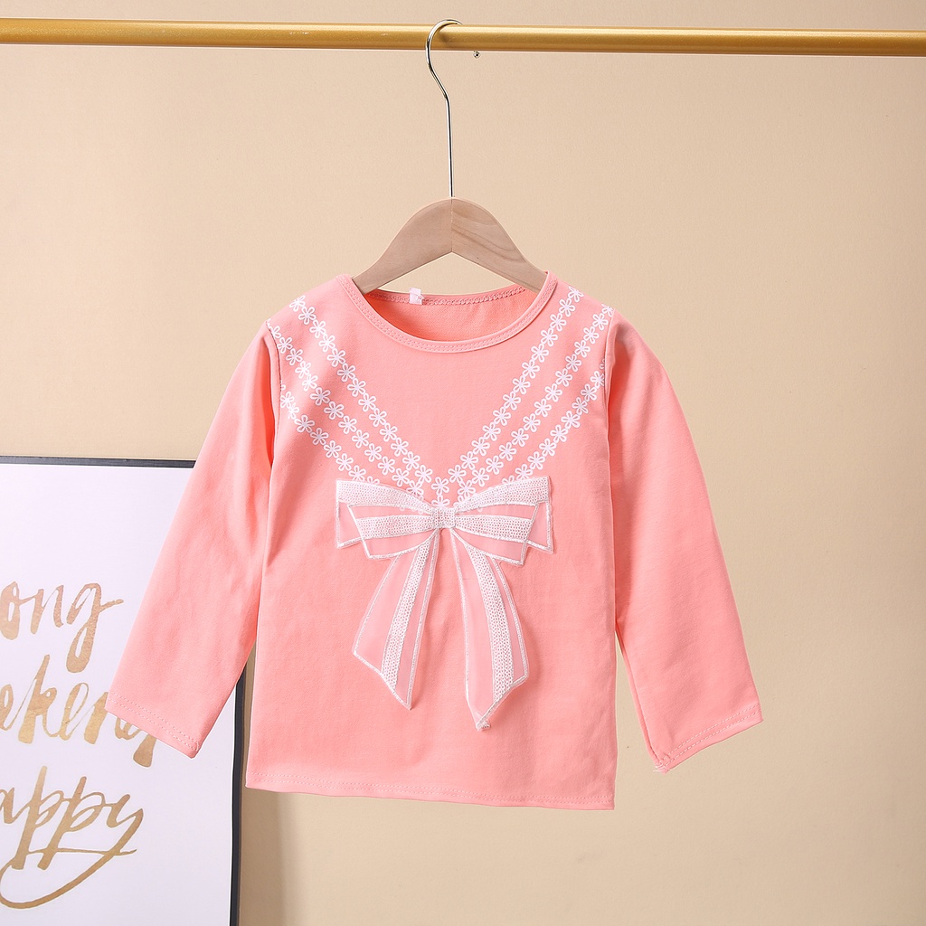 Kaos Panjang Anak Perempuan Motif Pita Renda Bahan Katun Casual Style Import Baju Atasan Balita-4