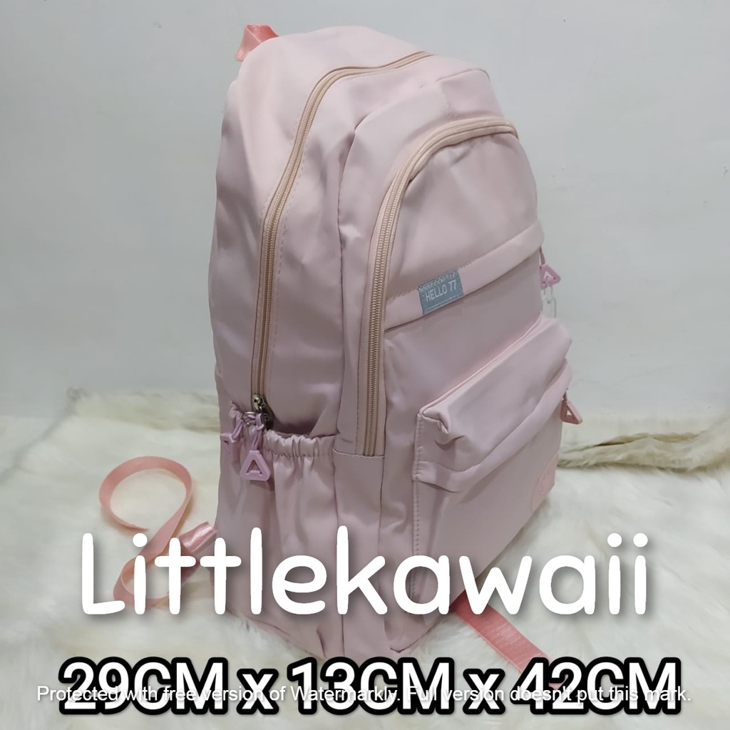 LK/Tas Ransel Laptop Backpack Parasut Sekolah Fashion Casual Anak Remaja Dewasa Gantungan Rantai Hello77 Import