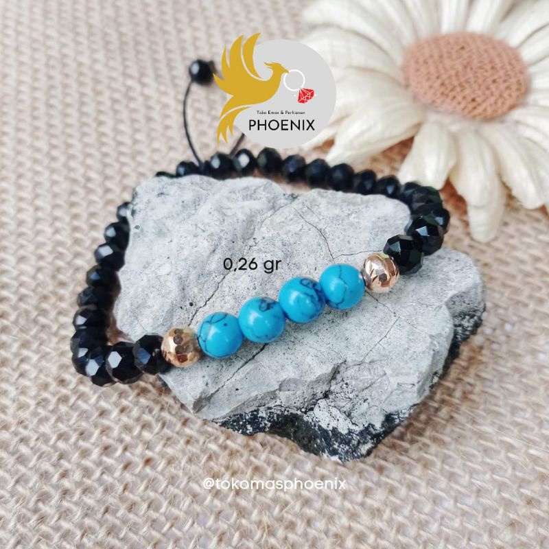 gelang batu kristal kombinasi emas asli