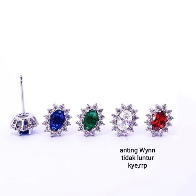 Blue sapphire anting bahan Wynn diamond ,merah,putih,hijau,aman dipake mandi,yg alergi xuping