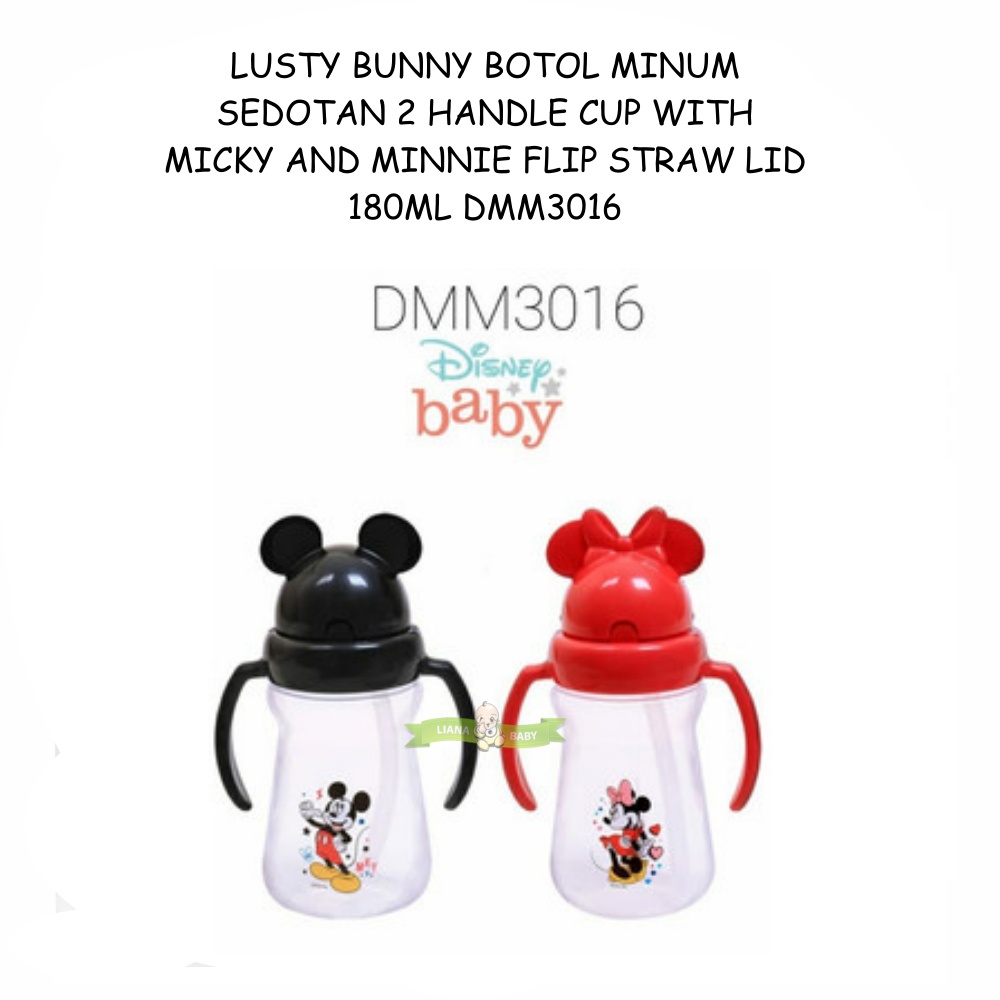 BOSU344 LUSTY BUNNY BOTOL MINUM SEDOTAN 2 HANDLE CUP WITH FLIP STRAW LID 180ML DMM3016