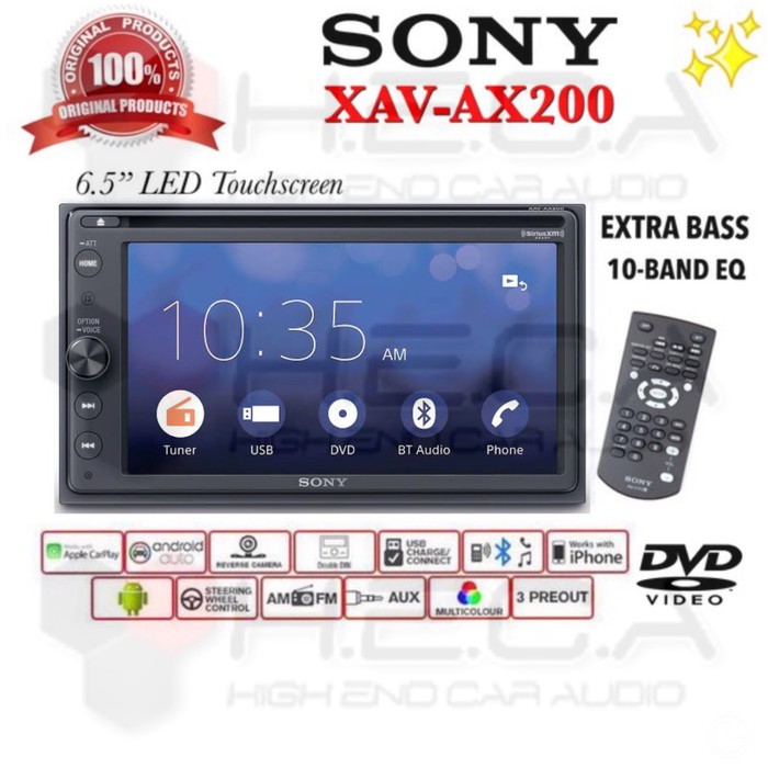 Sony XAV-AX200 Head Unit Tape Mobil XAV AX200 Double din Audio Apple Car play Android Auto