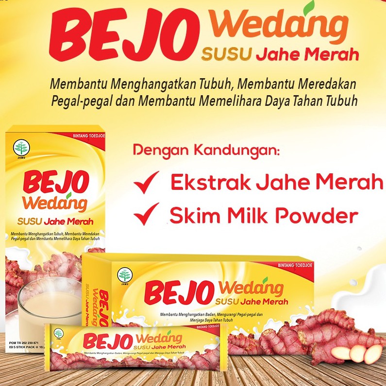 Bejo wedang susu jahe merah kemasan dus isi 5 sachet