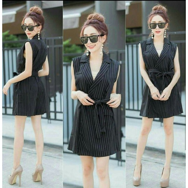 Pakaian Wanita sq Jampsuit  wanita tanpa lengan blazer rusia Bahan wolpis xl hitam modis modern