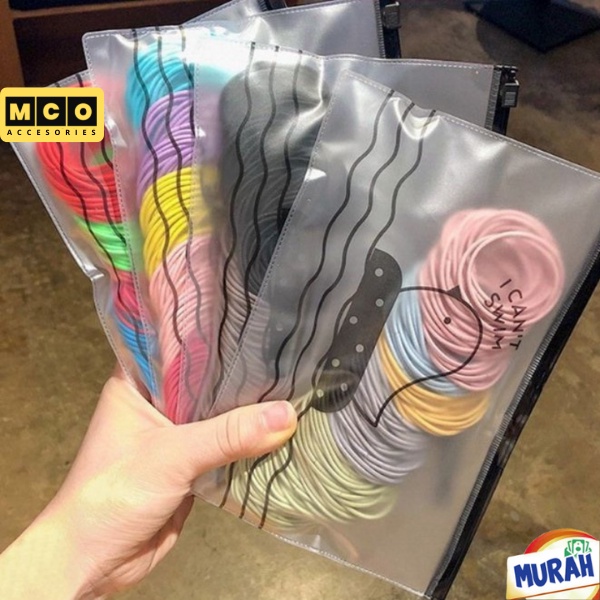 Ikat Rambut Karet Polos Elastis Gaya Korea Wanita / Karet Rambut / Karet Gelang Kucir isi 100pc MCO - AR05