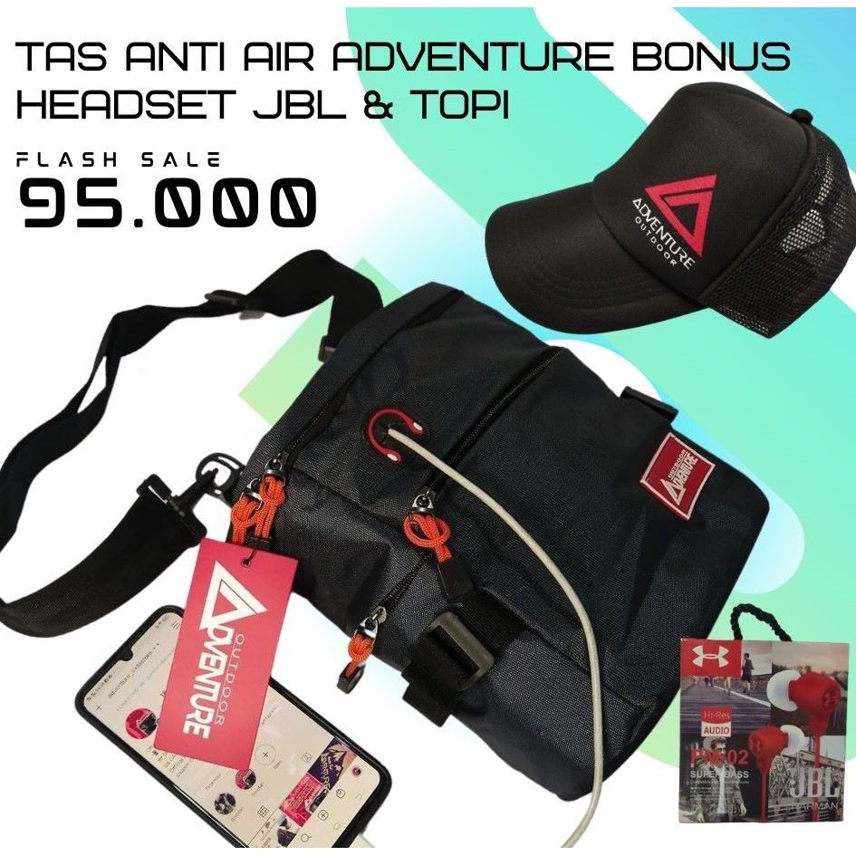 ( Bayar ditempat ) SLING BAG - TAS SELEMPANG PRIA ADVENTURE BONUS HEADSET JBL + TOPI