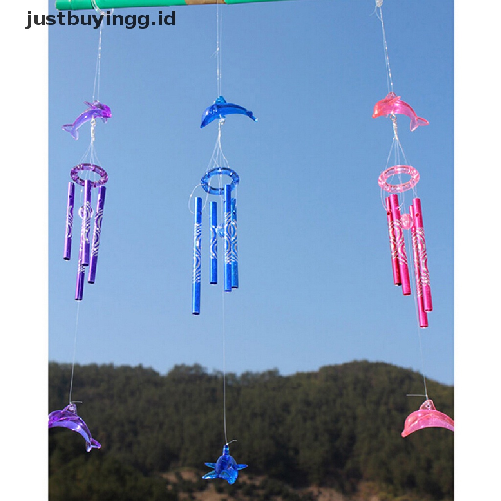 (Justbuyingg.Id) Wind Chime / Genta Angin 4 Tabung Metal Hias Lumba-Lumba Kristal Untuk Dekorasi Rumah