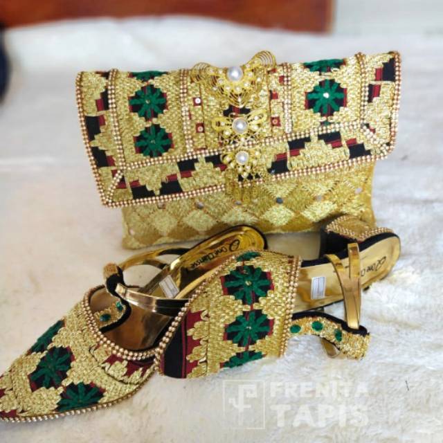 Clutch + Selop Heels Tapis Bintang Hijau