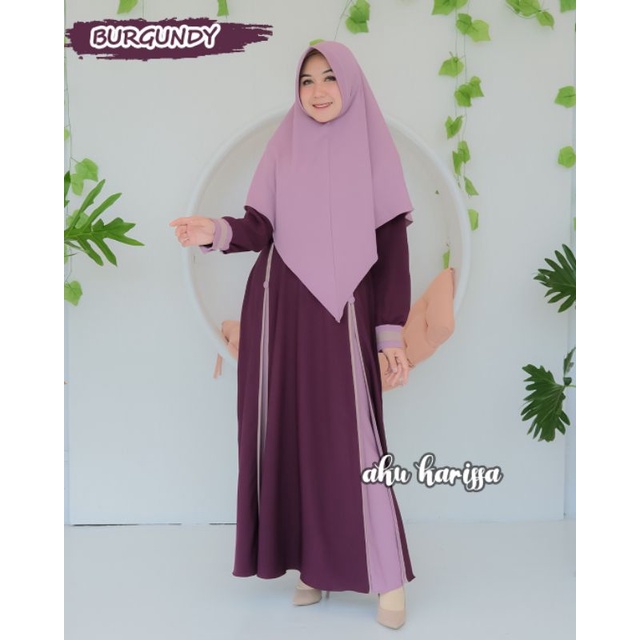 AMEENA Syar'i Ori By AKU KARISSA/Gamis Aku Karissa/Gamis Set Hijab-Burgundy