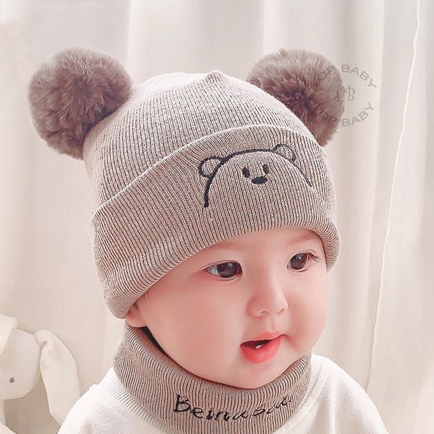 Topi Bayi Rajut PomPom Bear - 4692